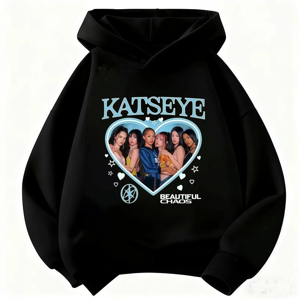 Girls' Hooded Sweatshirt Katseye Group Graphic Hoodie Harajuku-Style Pullover for Boys and Girls – Warm Autumn/Winter Sportswear