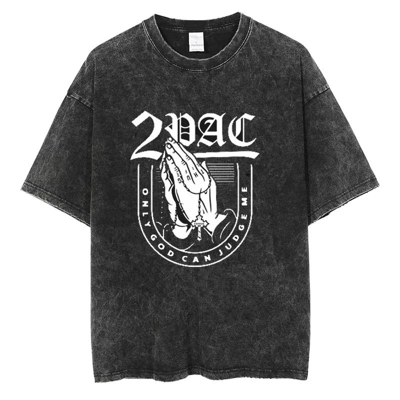 Tupac T-shirts Quality Cotton Vintage Tshirt Y2K Harajuku Men Hip Hop Short Sleeve Tees Black Oversized Fashion Streetwear S