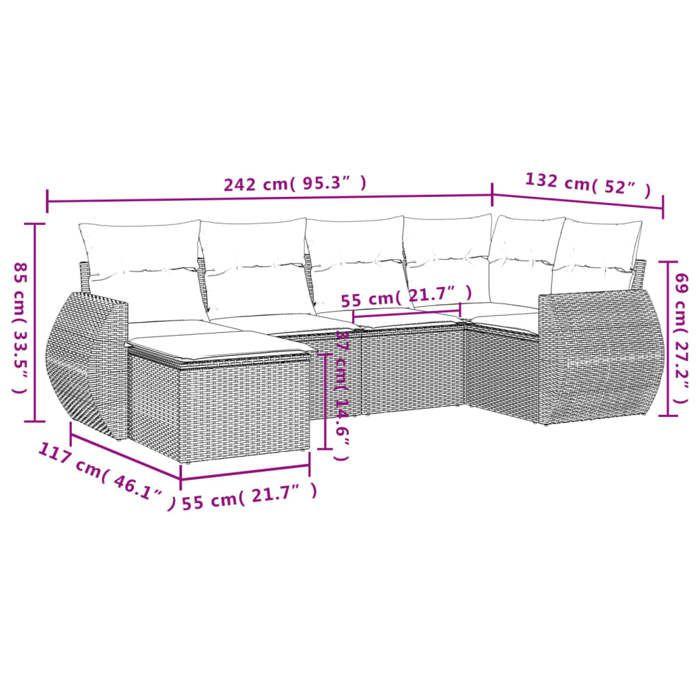 VidaXL Garden Lounge Set with Cushions 6 Pcs, Patio Sofas, Patio Furniture Set, Outdoor Furniture, Black 3253992