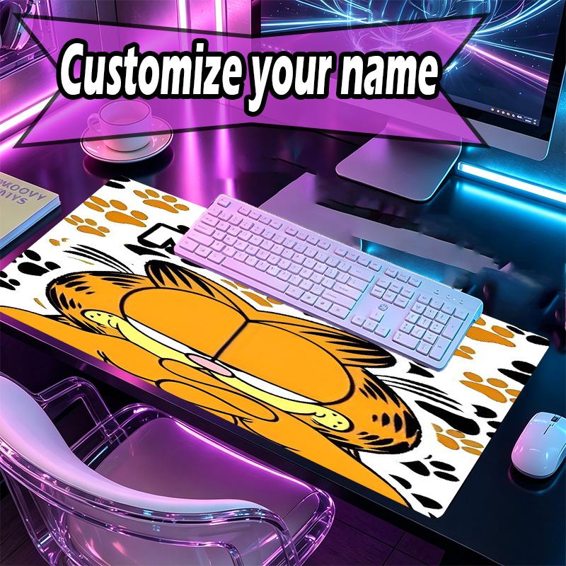 Custom Name Personalized Garfield Pattern Mousepad, Laptop PC Desk Mat, Decorative Desk Mat for Home Keyboard Pad Gift