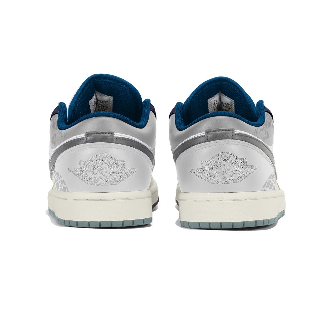 Jordan Air Jordan 1 Cushioning, Wear Resistant Low Top Vintage Basketball Shoes Unisex Gray White FN5214-141(Team210-)