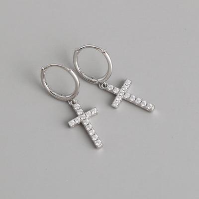 Neue 925 Sterling Silber Kristall Kreuz Ohrstecker Für Frauen Hochzeit Schmuck