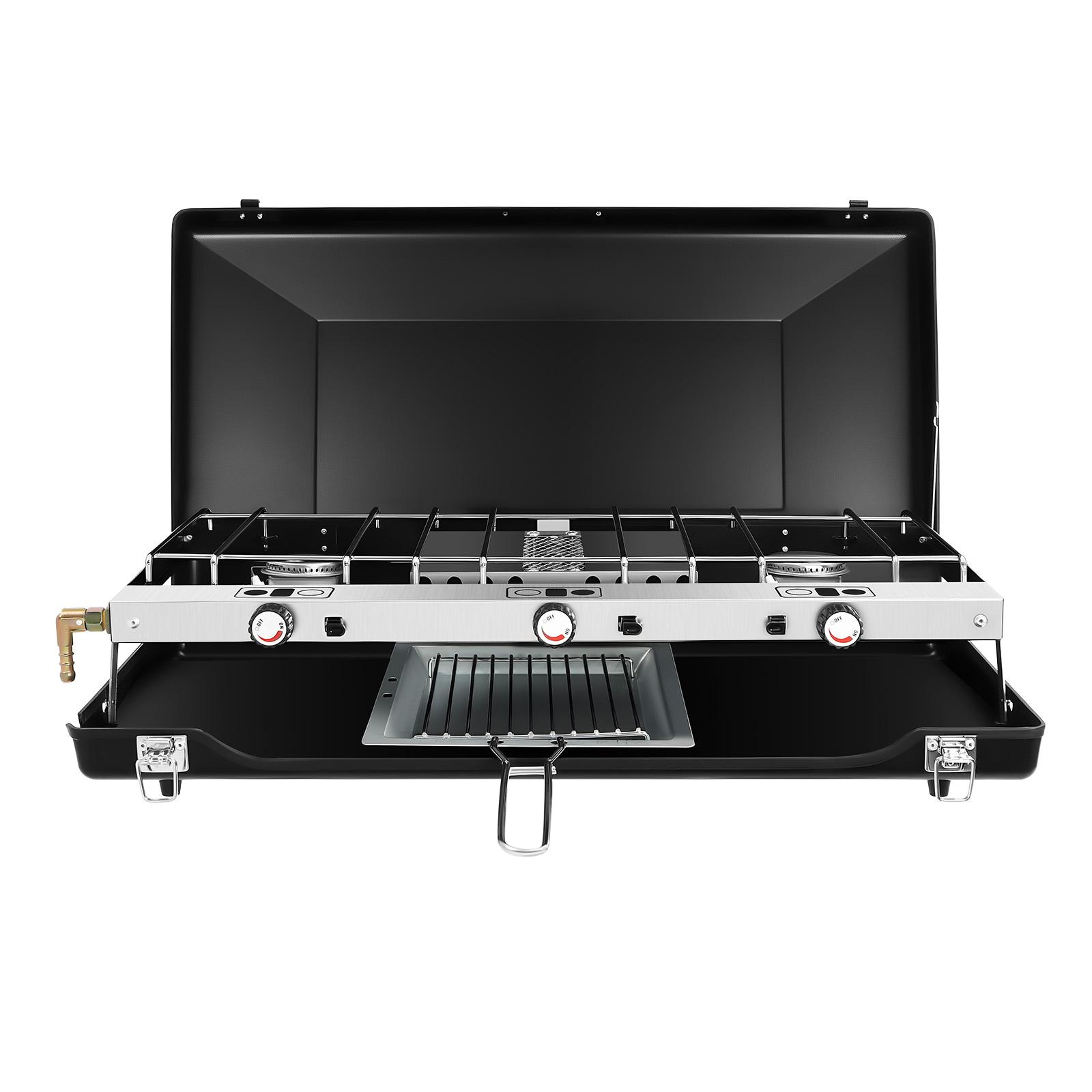 

Портативная 3-конфорочная газовая плита для кемпинга, складная, 4,5 кВт, гриль, легкая, для пикника на открытом воздухе, барбекю, посуда для кемпинга, пеших походов, вечеринки в саду чёрный