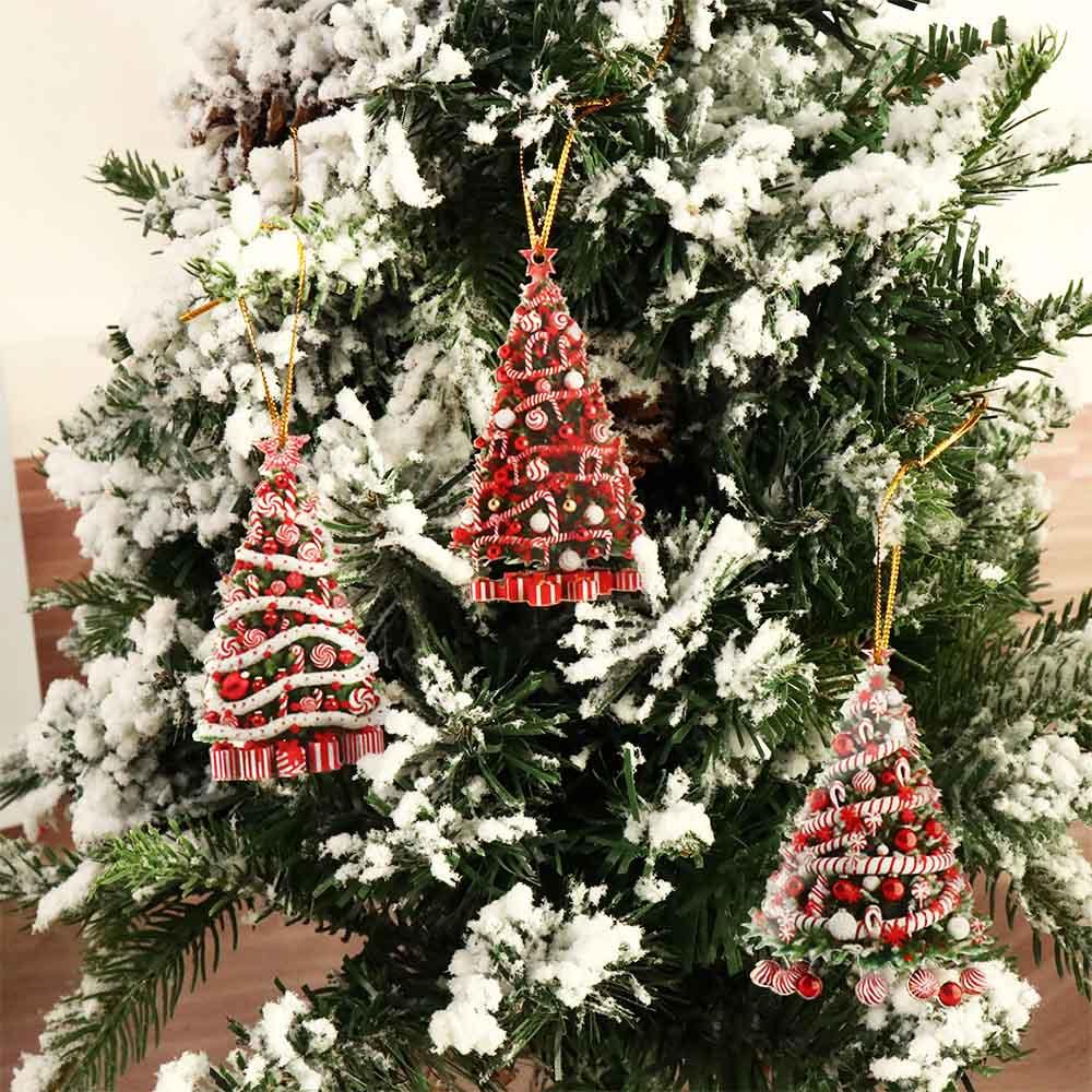 Acrylic Christmas Tree Ornament Cute Acrylic Tree Pendant Cartoon Car Flat Pendants  Xmas Gift