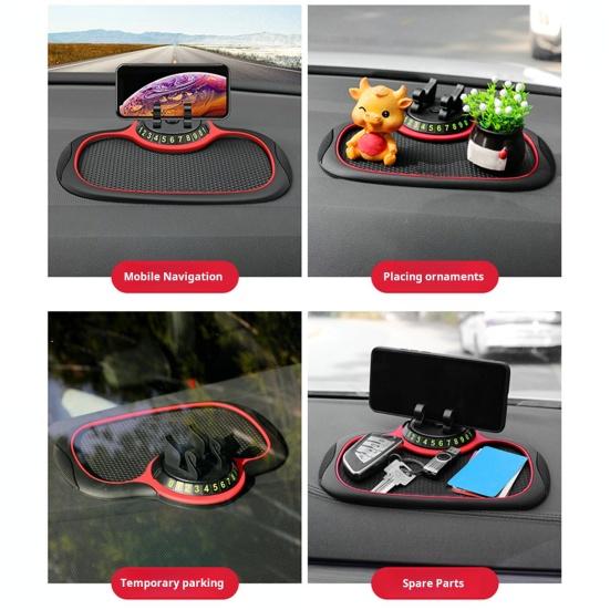 Car Anti-Slip Storage Mat Phone Holder Dashboard Organizer Washable Heat-Resistant Free Rotation Auto Phone Holder with Parking Number