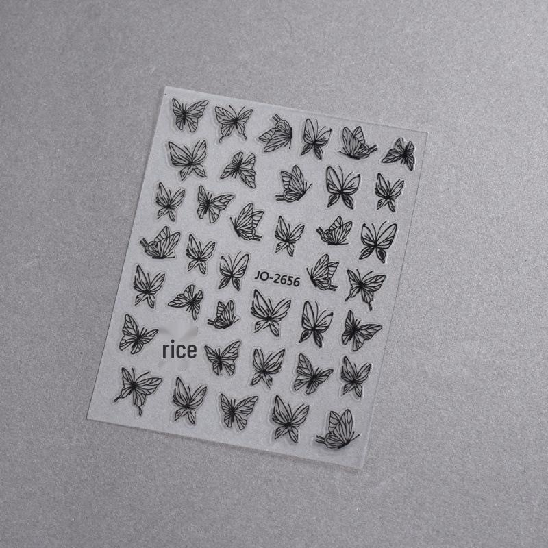 Retro Minimalist 3D Hand-Painted Butterfly Nail Stickers - Gold, Black & White