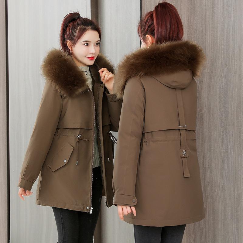 Fashion Temperament Medium and Long Down Cotton-padded Clothes Women's New Warm Fur-collared Cotton-padded Jackets Thickened Coats
