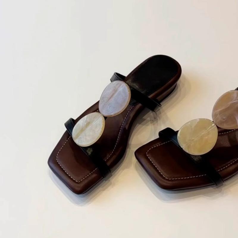 Sheepskin niche thick-heeled slippers women's wear square head temperament high heels beach cool slippers