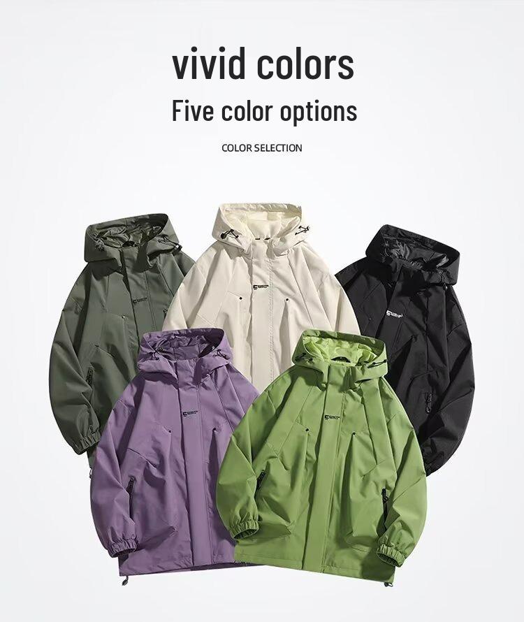 Men's Spring 2024 American Windbreaker: Mountain-Style, Outdoor, Three-Proof, Casual, Loose-Fit Hooded Jacket