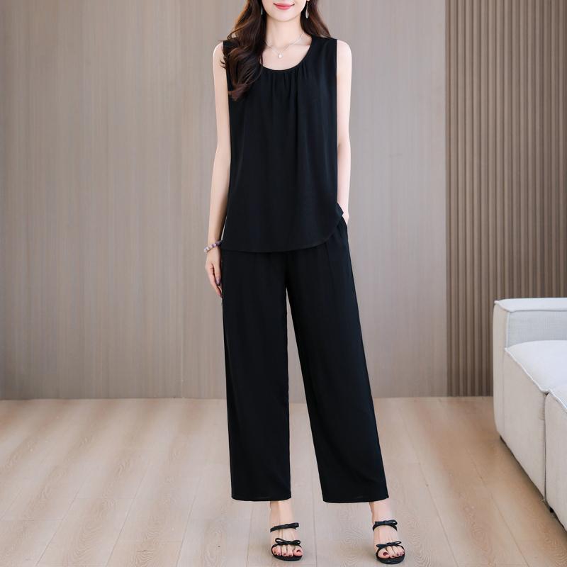 Summer Two Piece Set for Women Clothes Sleeveless Plus Size Elegant Casual Pants Sets