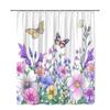 Colorful Butterfly And Flowers Shower Curtain Vibrant Garden Pattern On White Background Waterproof Easy To Install Non-Toxic