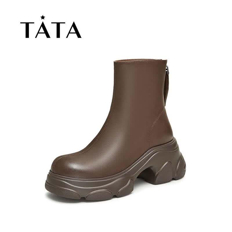 TATA Women s Fashion Patchwork Thick Sole Ankle Boots 38