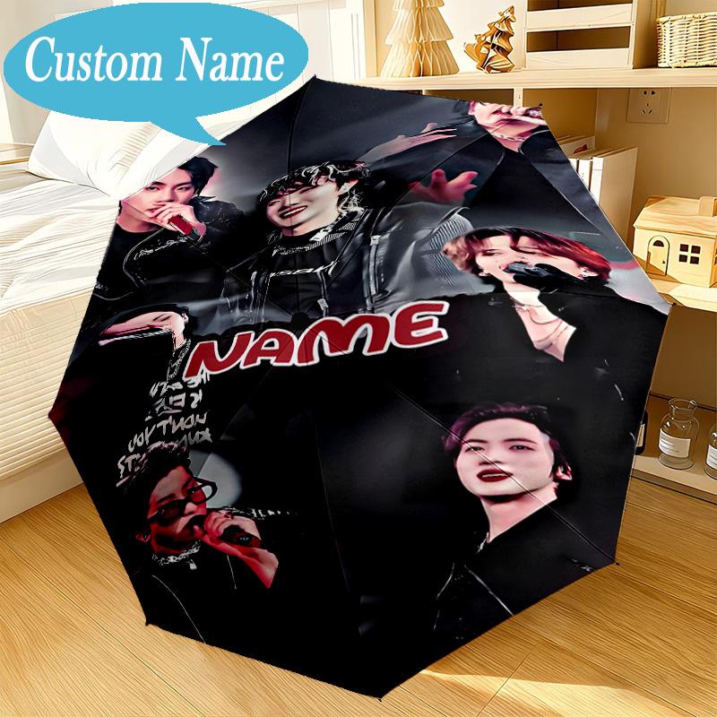 Custom Name Umbrella K-pop Stars Formal Attire Umbrella 8-Frame for Travel, Camping, Casual Lightweight Portable, Essential for Family Gifts