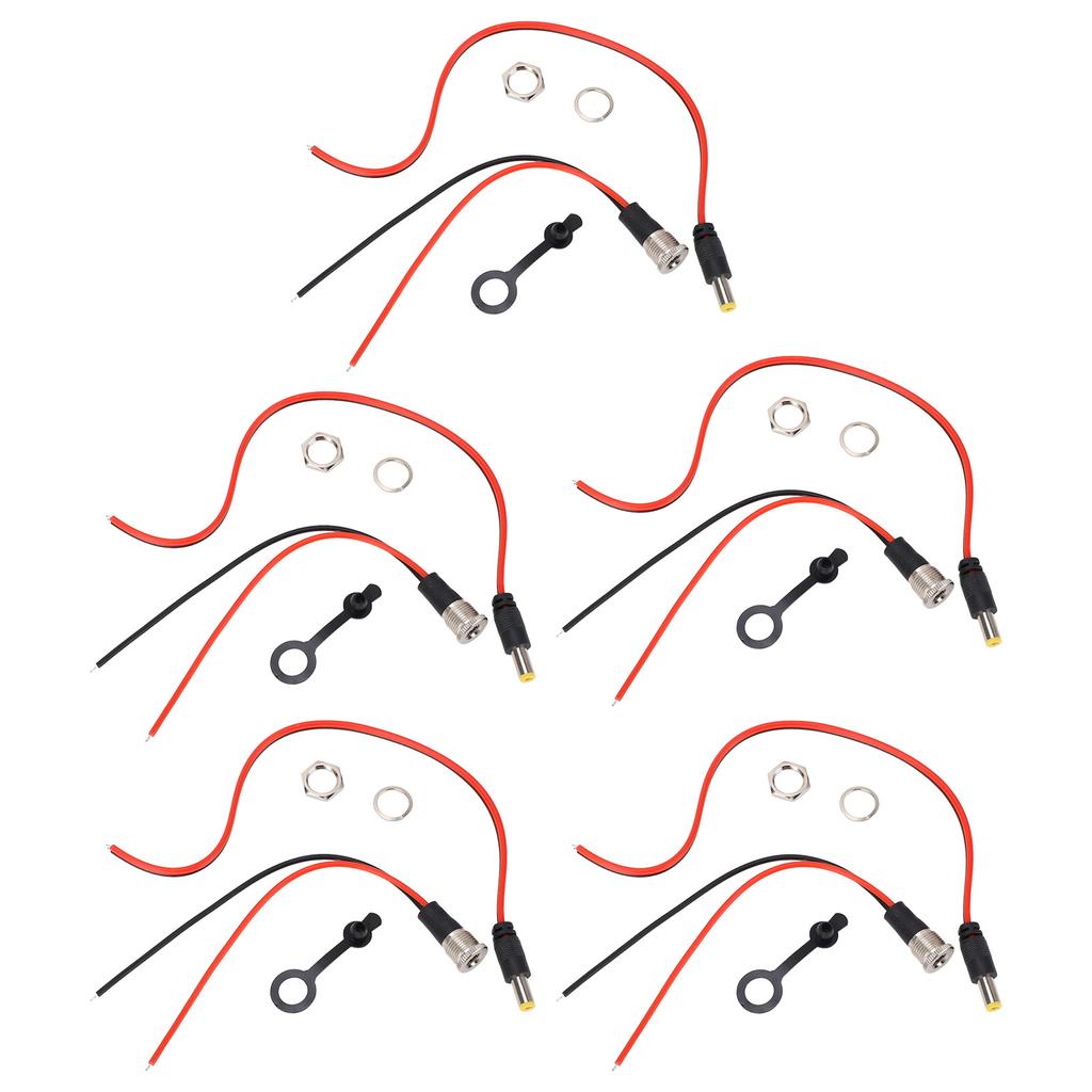 5 Sets 5.5x2.1mm 10A Power Jack Cord Socket Threaded Female Mount Connector Wire Adapter with Waterp