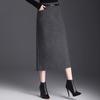 Chic High-Waisted Wool Blend Slit Skirt – 2026 Autumn/Winter Elegant Korean Style