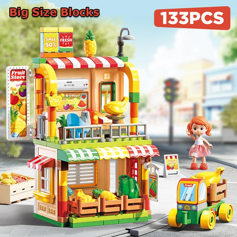 

133PCS Big Size Blocks, Large Particle Street View Series DIY Building Block Toys, Educational Assembly Toy, Ideal Gift For Kid