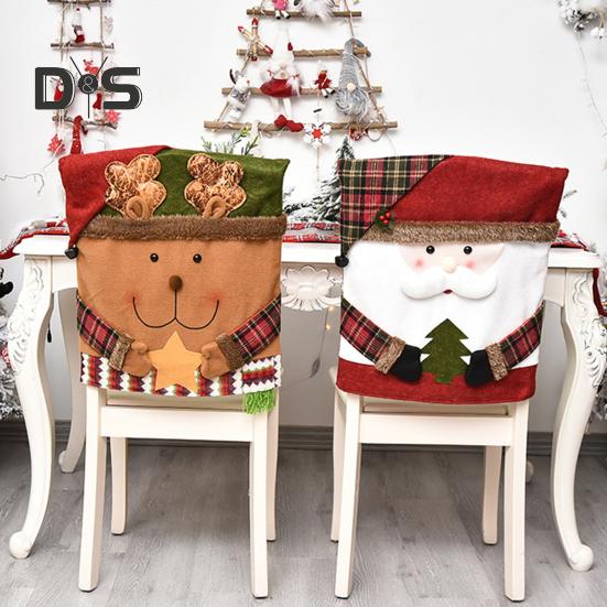 Christmas Chair Cover Cartoon Santa Claus/Snowman/Reindeer Chair Slipcover Holiday Stool Seat Cover for Dining Room Decoration