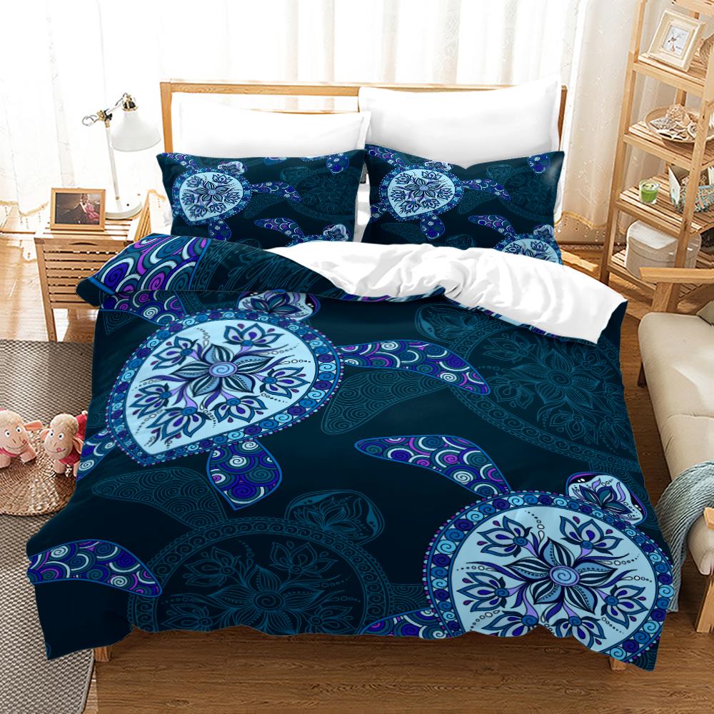 Ocean Duvet Cover Set Sea Turtle Ocean Animals Polyester Comforter Cover For Kids Children Boys Women King Queen With Pillowcase