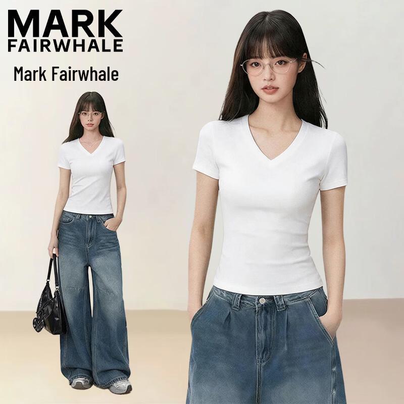 MARK FAIRWHALE Women s V-Neck Slim Fit Short Sleeve T-Shirt M белый