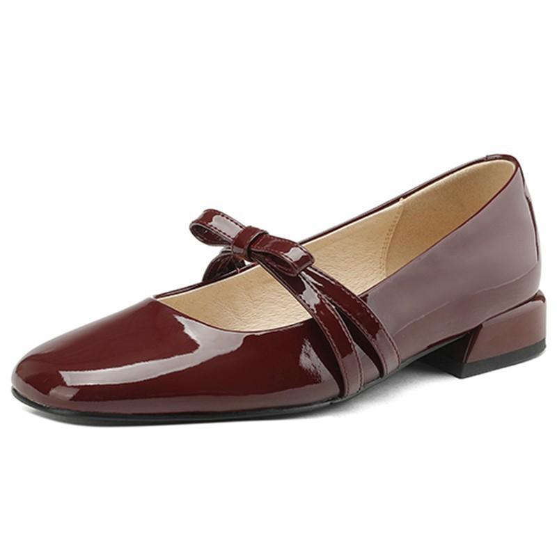 Qiao Fei's original huge cute~ soft leather round head bow single shoes new patent leather thick heel high heels Mary Jane shoes