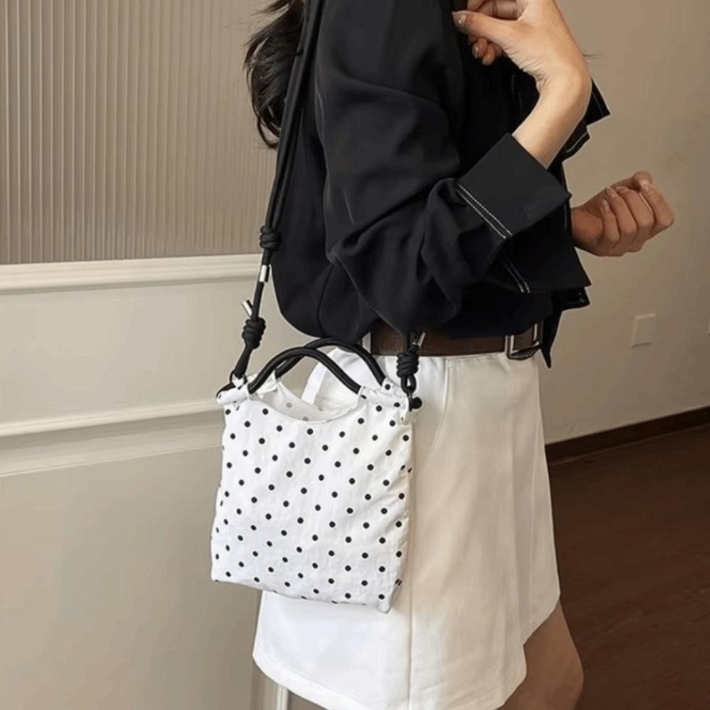Drawstring Closure Polka Dot Shoulder Bag Nylon Female Tote Bag Crossbody Bucket Bag Outdoor