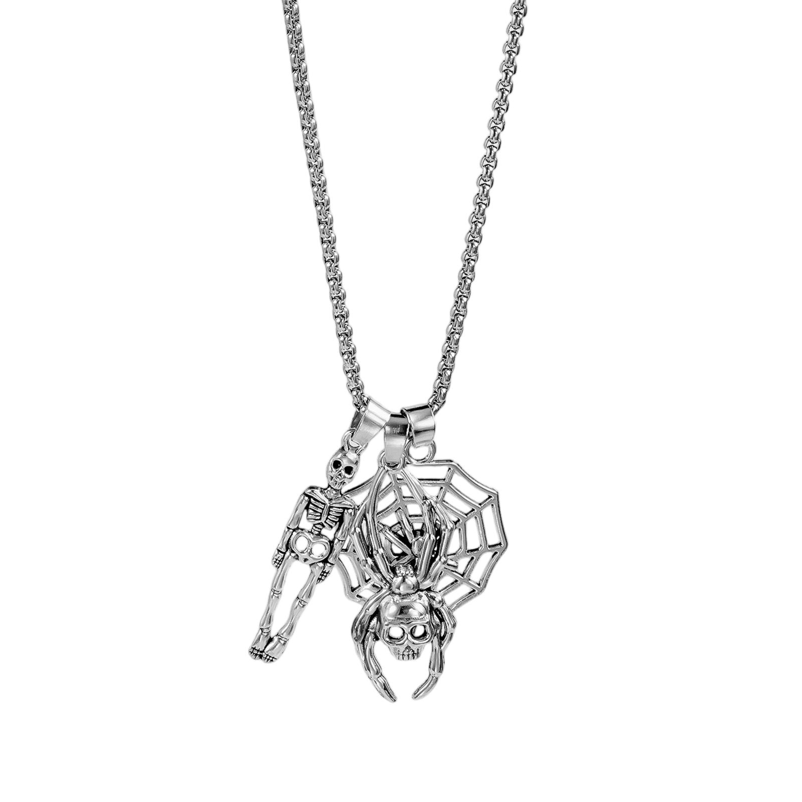

Halloween Pendant Necklace for Women, Plated Skeleton and Hands Charm Choker Halloween Gothic Chain Jewelry one size серебряный