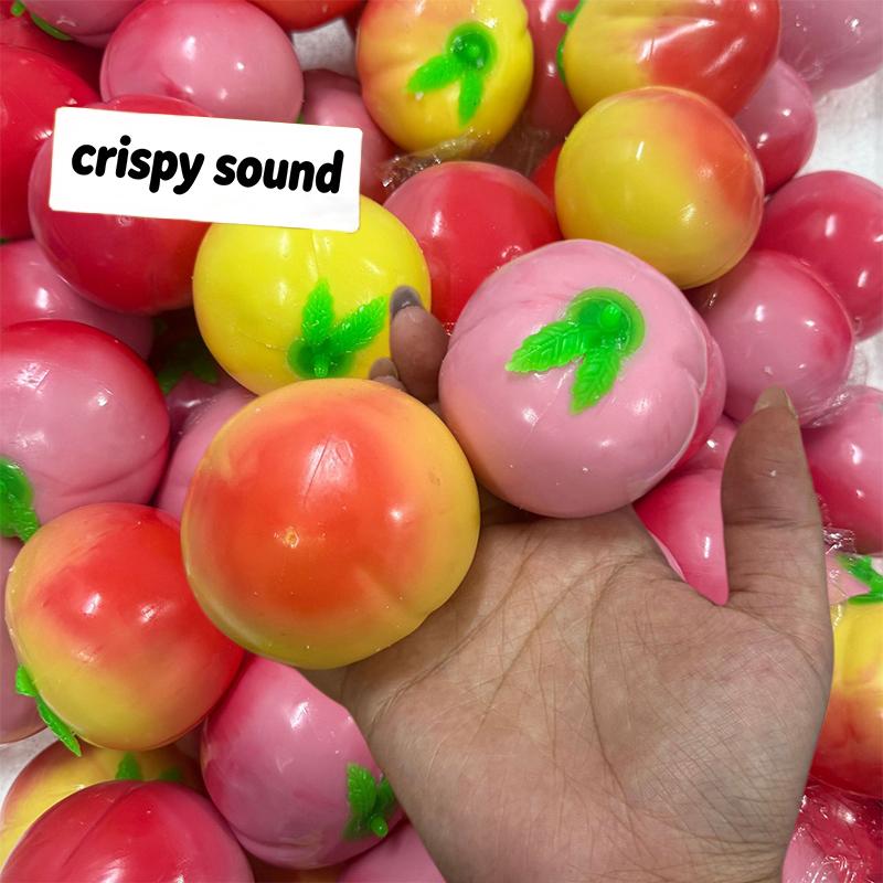 Crunchy Squishy Peach Handmade Stress Ball Crispy Sound Squeeze Toy Round Blocks Filled Stress Relief Asmr Sensory Fidget Toy