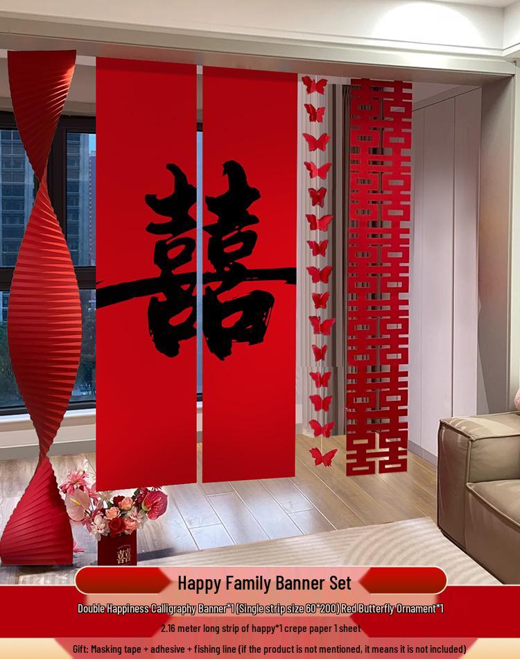 Hanging Double Happiness Cloth Banner for Wedding and Engagement Decor In Living Room or Hotel