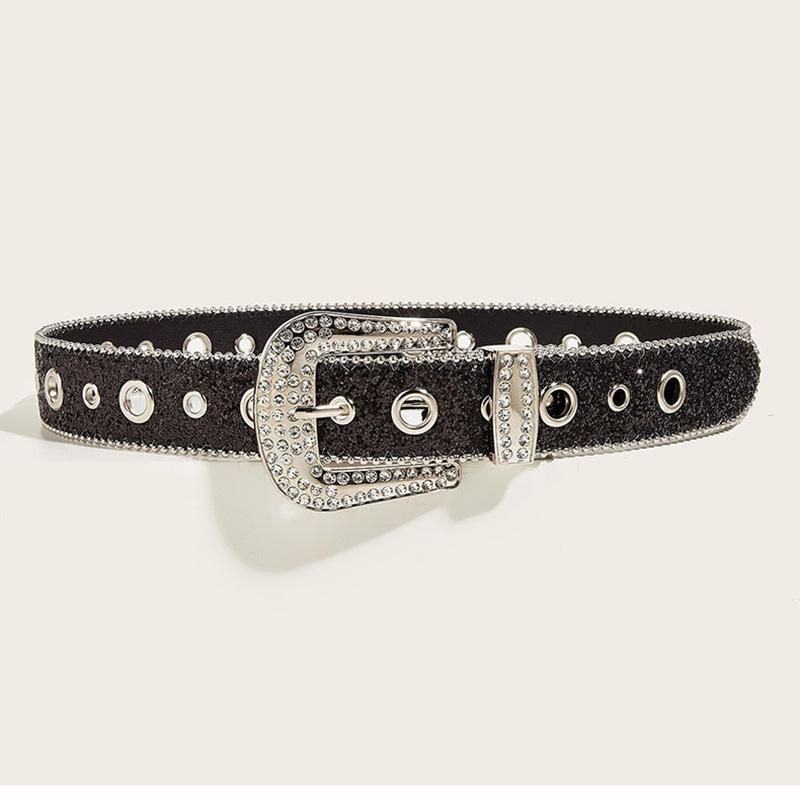 Y2K Punk Style Women's Sequin Rhinestone Leather Belt - Trendy Jean Accessory