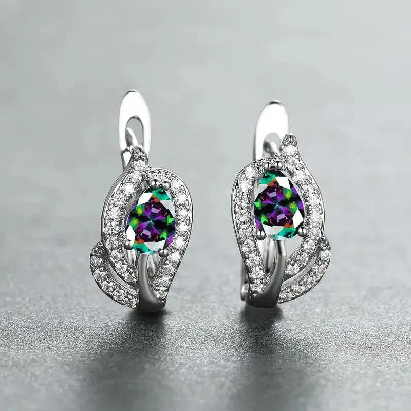 New Luxury Trendy Blue Cubic Zirconia Hoop Earrings Wedding Party Elegant Accessories For Women Anniversary Gift Jewelry