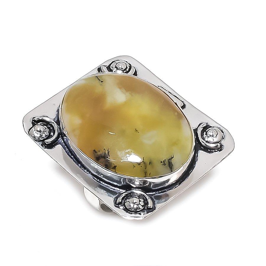 

Natural Honey Dendritic Gemstone 925 Sterling Silver Jewelry Ring Size 7 A4N83
