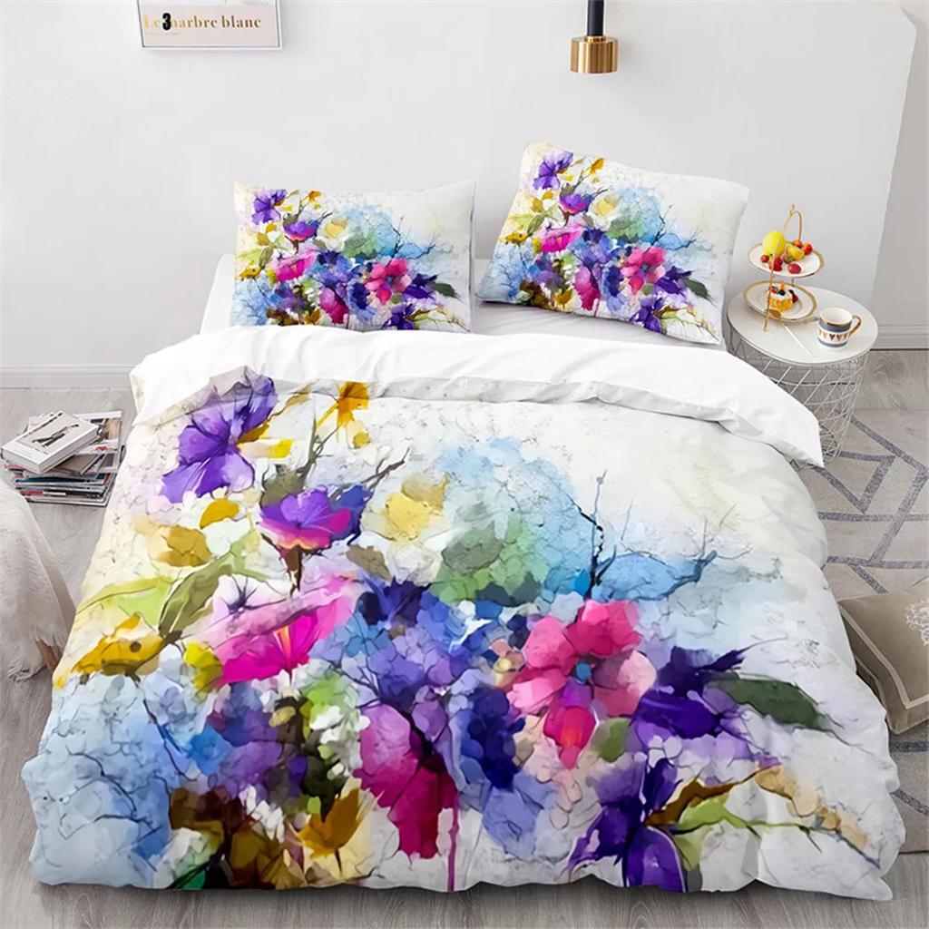 Oil Painting Duvet Cover Abstract Art Print Boat Sunset Animals And Plants Microfiber Landscape Tree Bedroom Decoration Children