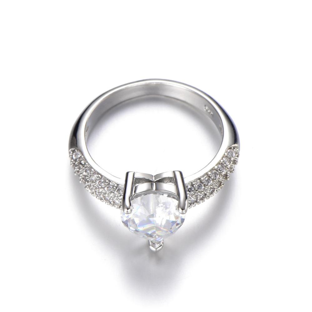 Heart Shaped Zircon Ring for Women Elegant Plated White Gold Jewelry Gift