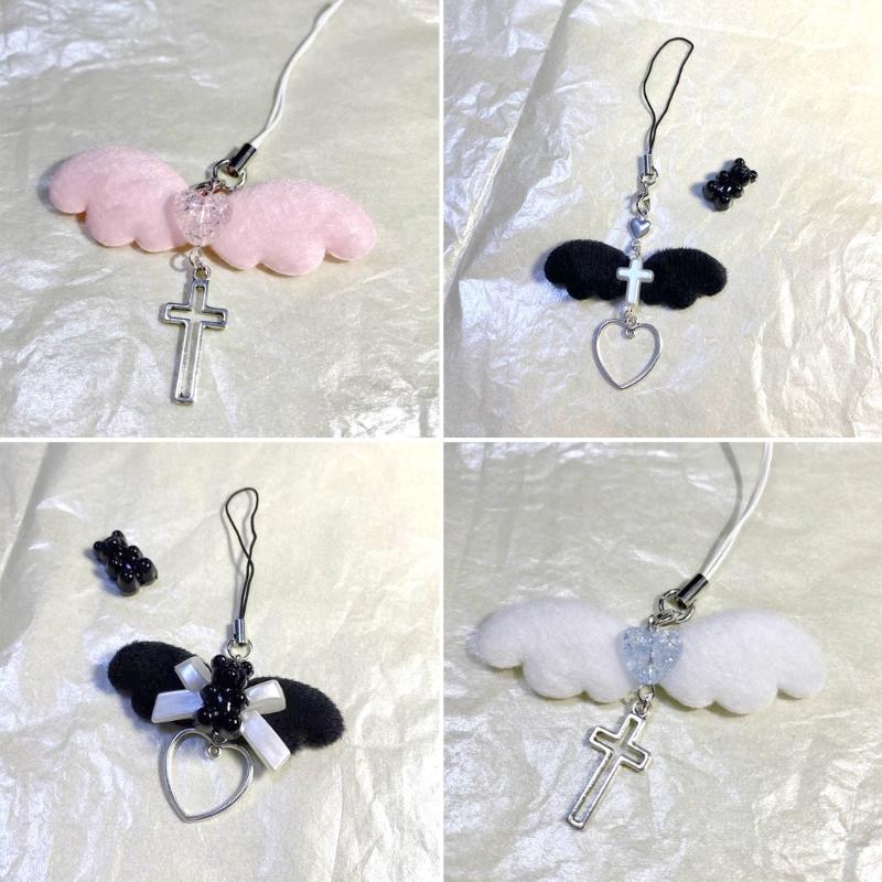 Stylish Angel Wing Phone Lanyard Punk Style Heart Pendant Backpack Decorations