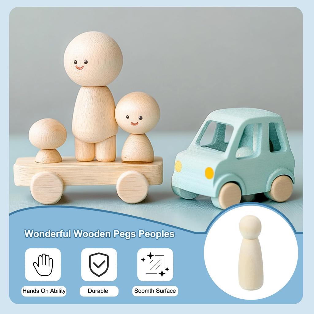 PATIKIL 2.95" Tall Wooden Peg Dolls, 52 Pieces Wooden Peg Dolls Mommy Unfinished Body Unpainted Natural Wood Figures for Painting DIY Crafts Art