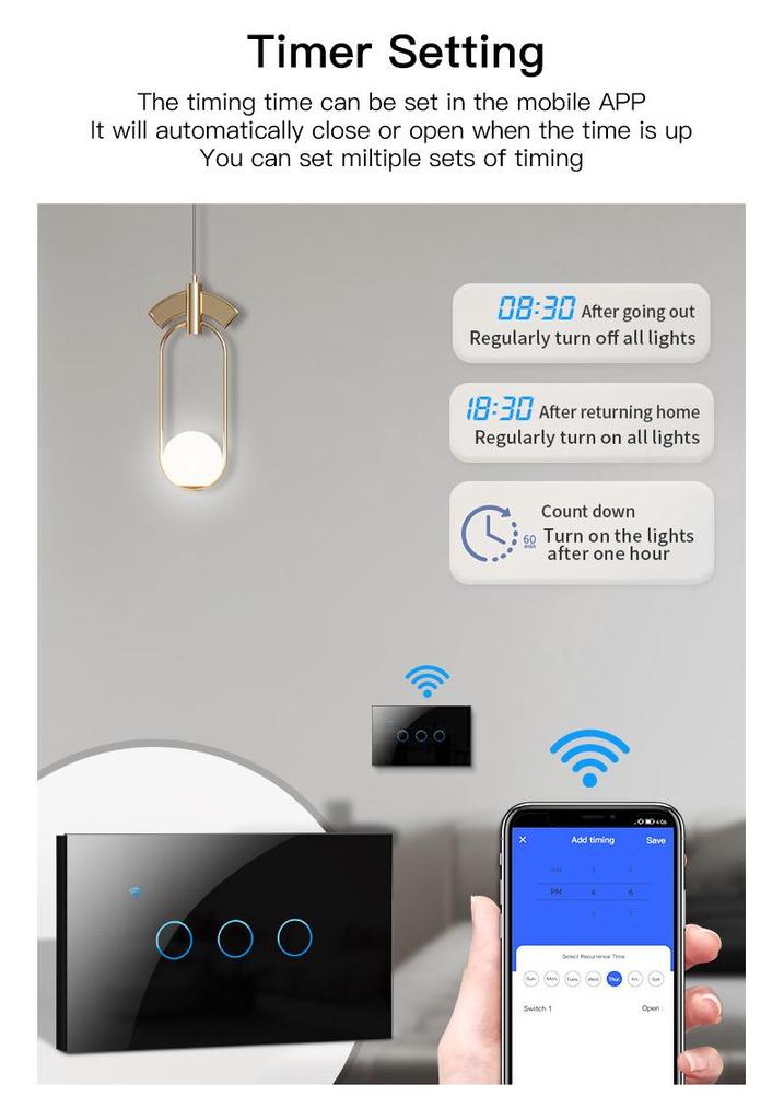 Graffiti Smart Voice-Controlled WiFi Touch Switch Panel, Alexa-Compatible, US Specifications