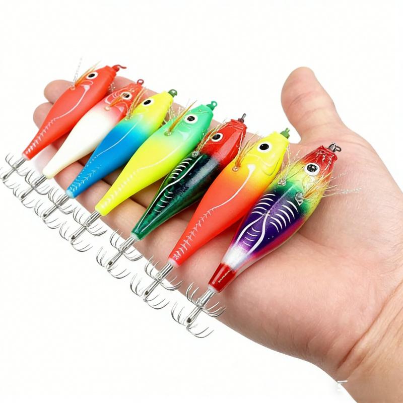 10cm10gLuminous Wooden Shrimp Noise Colorful Balance Shrimp Squid Hook Lure Hard Bait Sea Fishing Fake Bait Special Model