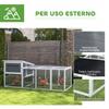 Fir Wood Chicken Coop with House, Nesting Box and Outdoor Area, 214x101x91.5 cm, Grey
