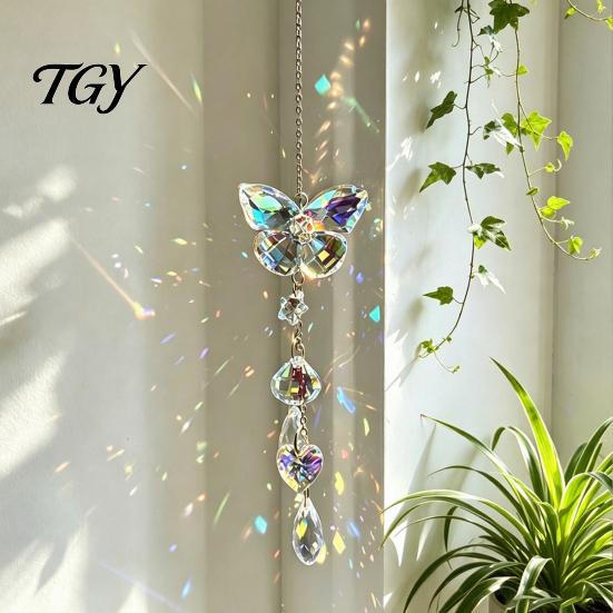 Boho Style Room Hanging Decorations Butterfly & Dragonfly Crystal Suncatcher, Colorful Rainbow Maker Prism Reflective Garden Art Decor Ornament, Wind