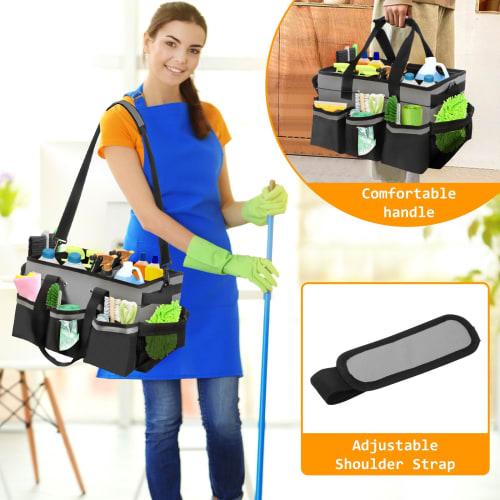 Cleaning Supplies Storage Bag, Work Bag, Multi-functional Pockets, Waterproof Cleaning Tote Bag, 2-Way, Compact Design, Shoulder Strap, Removable Divi