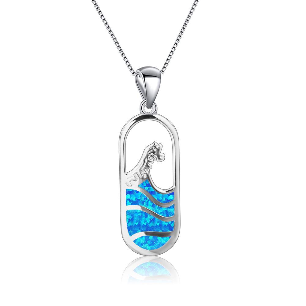 Ins Trendy Copper Hawaiian Blue Opal Wave Sweater Chain Necklace