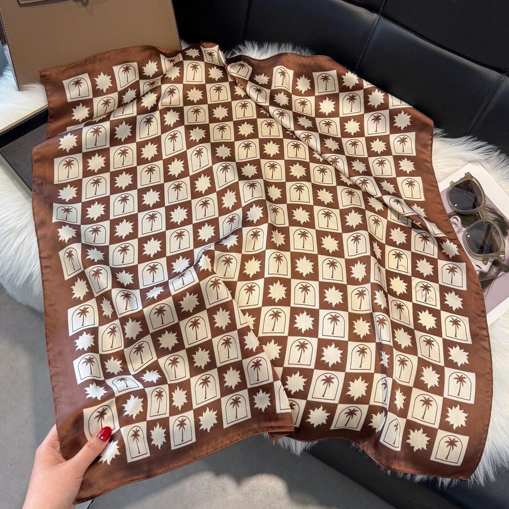 Wind Scarf Square Scarf Simulation Silk 70Cm Retro Cashew Print Literary Headband Suit With Decorative Scarf