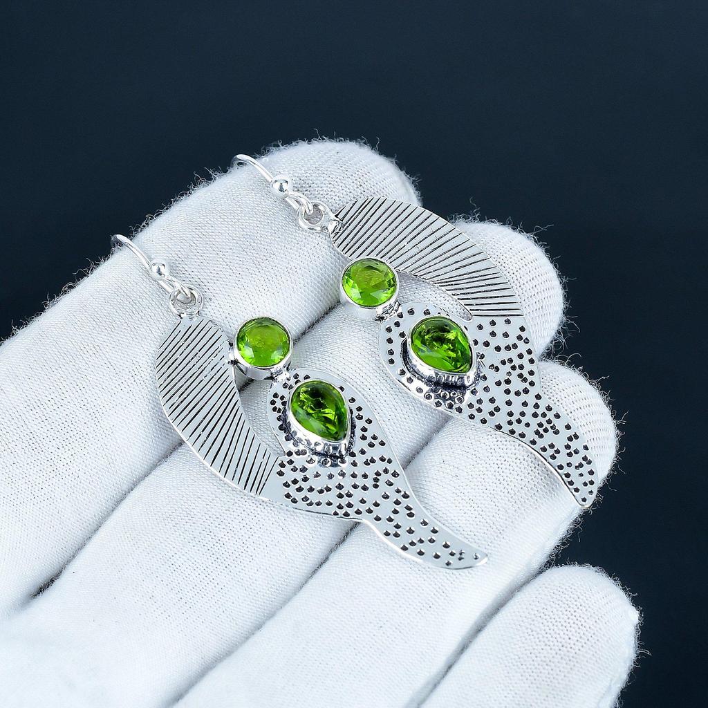 Beautiful Peridot Gemstone Earrings, 925 Sterling Silver Earring, Handmade Boho Silver Jewelry Dangle Earrings, Valentine's Day Gift