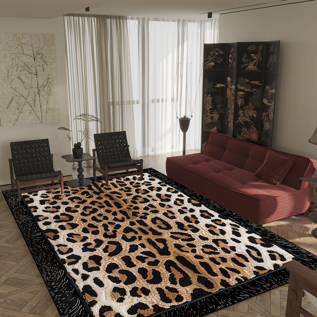 Fashion Leopard Print Decorative Rug for Living Room Luxury Soft Flannel Bedroom Carpet Nordic Animal Print Sofa Side Floor Mats