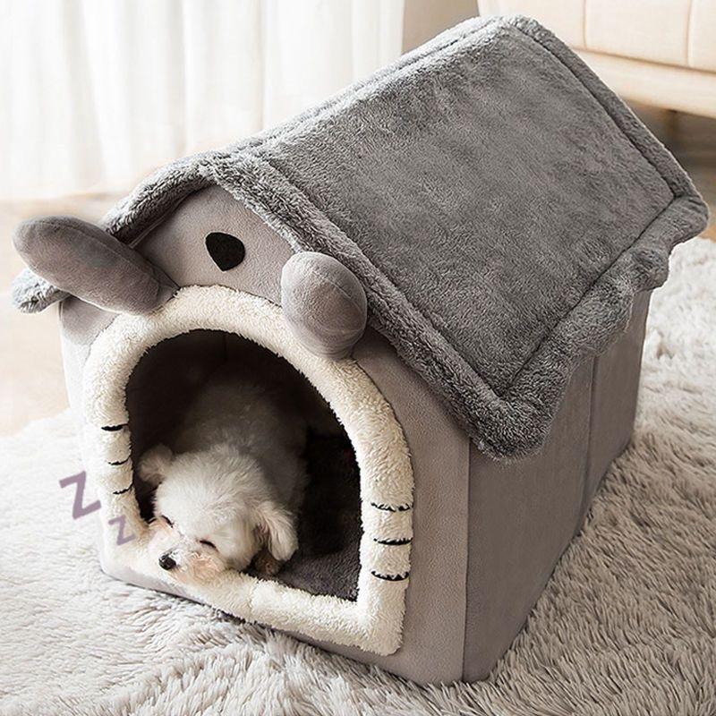 Washable House-Shaped Dual-Use Cat & Small Dog Bed with All-Season Cushion