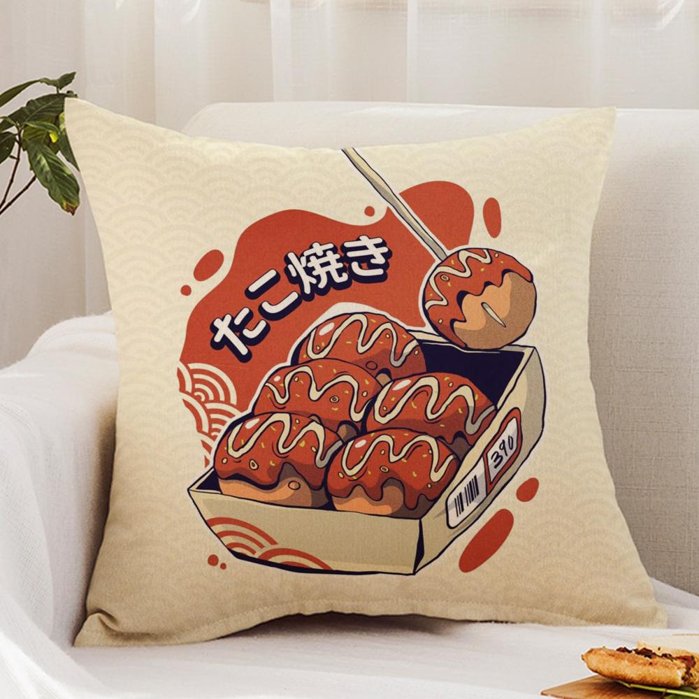 T-Takoyaki Japanese Food Cushion Cover Premium Comfort Reversible Pillow Cover - Dual - Use Design for Home & Car