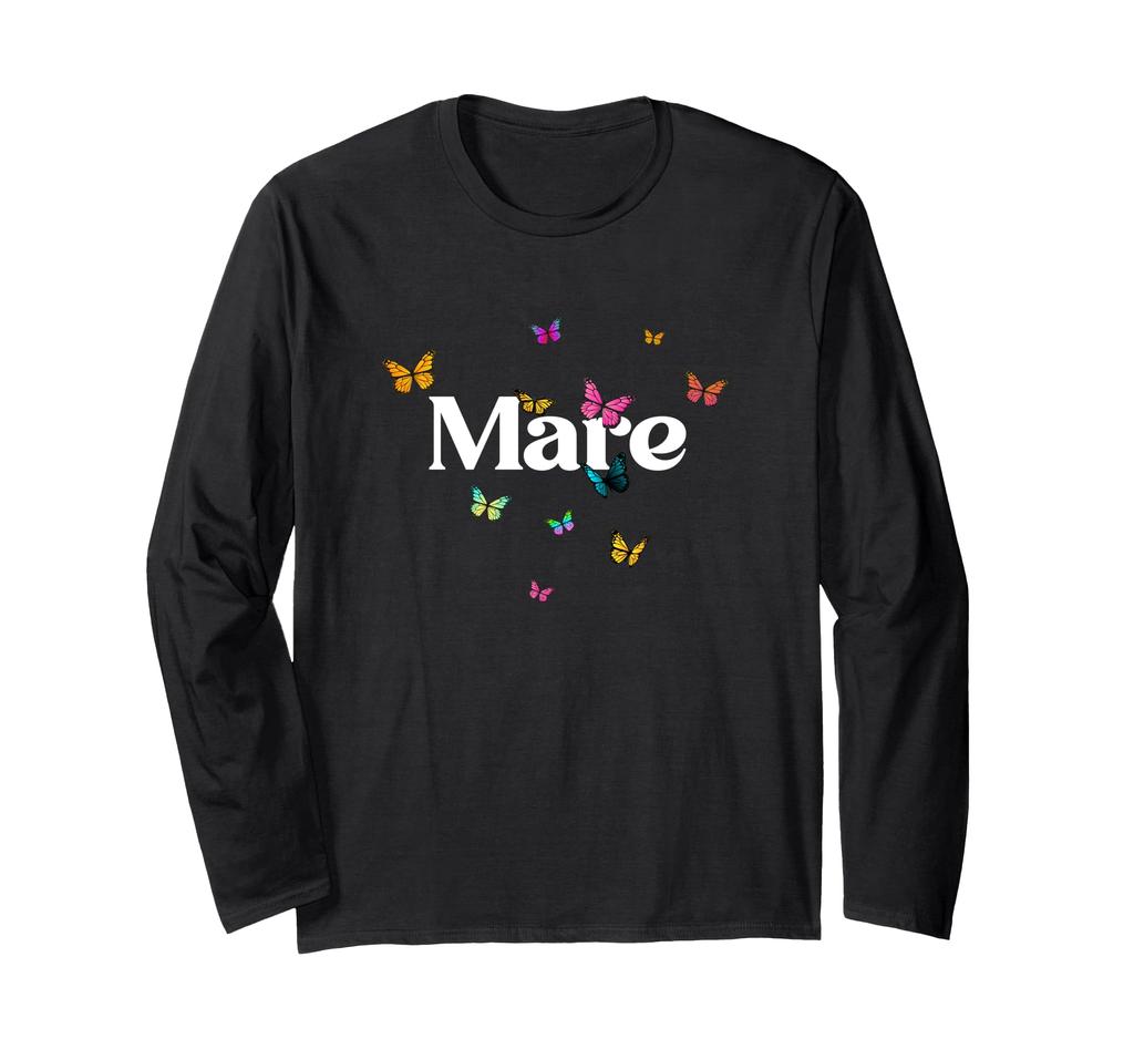 MARE - Adorable girl name with colorful butterlies long sleeve T-shirt