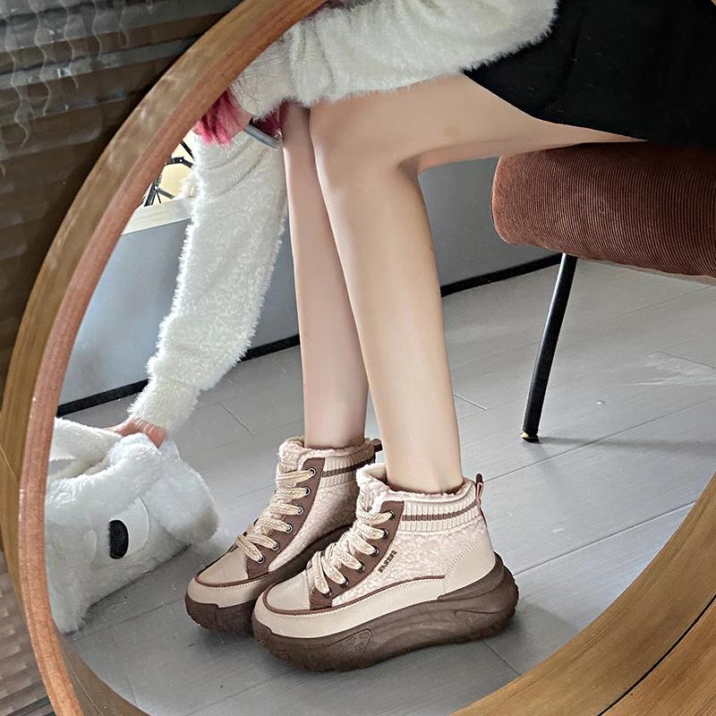 Fashion Women Ankle Flats Platform Sneakers Winter 2025 Trend Lace Up Short Plush Warm Women Shoes Comfort Casual Outdoor Non Slip Boots
