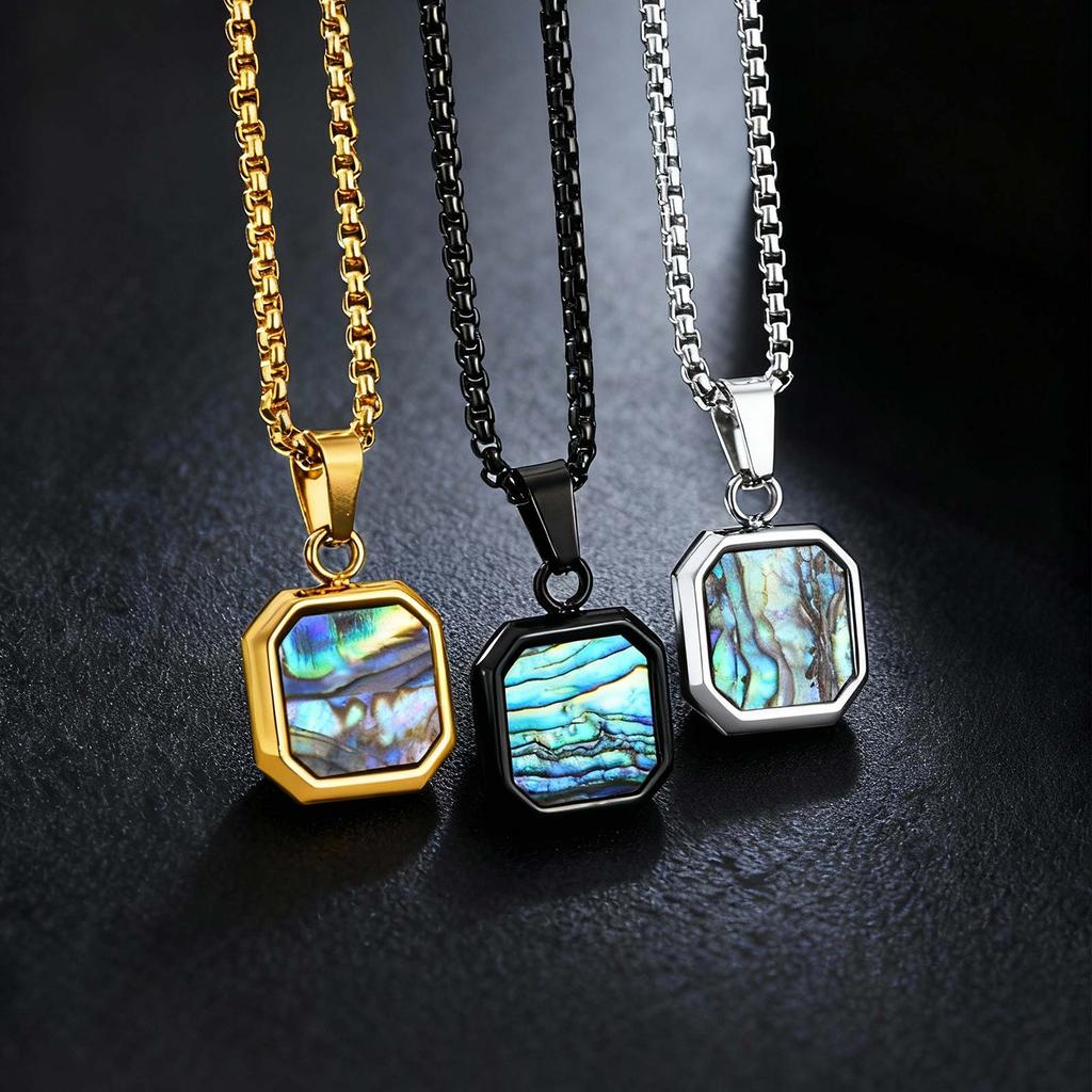 Mode Hohe Qualität Naturstein Quadratischer Anhänger Edelstahl Lange Kette Halskette Trendiger Einfacher Beliebter Schmuck für Männer Geschenk
