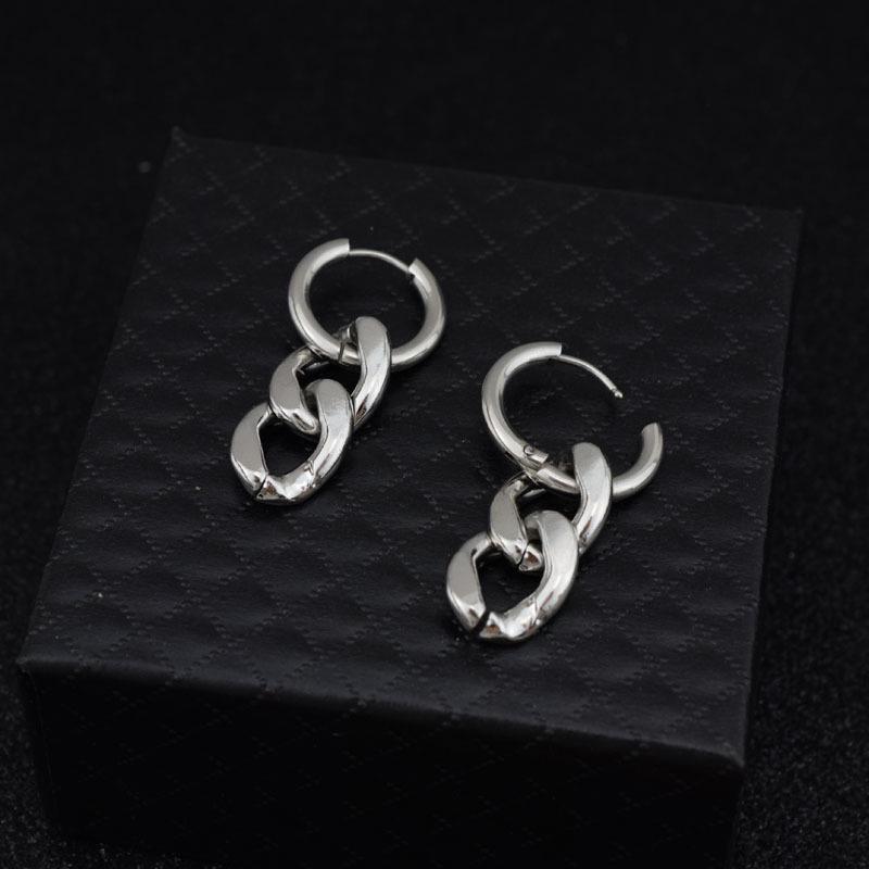 Titanium Steel Hip-Hop Chain Earrings – Japanese & Korean Style, Versatile European & American Trendsetting Ear Clips.